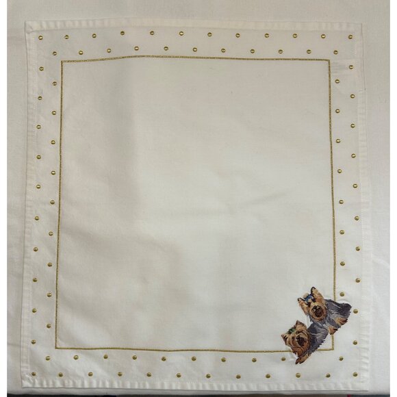 Set Of 4 White Embroidered Yorkie Placemats & Napkins Danbury Mint - Picture 4 of 13
